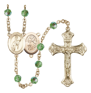 14 Karat Gold-Filled 6mm Austrian Crystal Saint Sebastian / Rodeo Rosary in Peridot