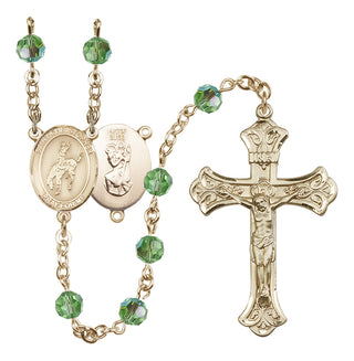14 Karat Gold-Filled 6mm Austrian Crystal Saint Christopher / Rodeo Rosary in Peridot