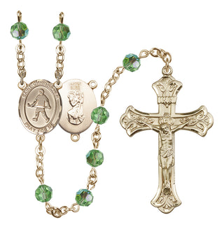 14 Karat Gold-Filled 6mm Austrian Crystal Saint Christopher / Field Hockey Rosary in Peridot