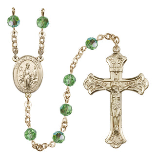 14 Karat Gold-Filled 6mm Austrian Crystal Our Lady of Knock Rosary in Peridot