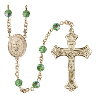 14 Karat Gold-Filled 6mm Austrian Crystal Virgen de la Merced Rosary in Peridot