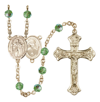 14 Karat Gold-Filled 6mm Austrian Crystal Divine Mercy Rosary in Peridot