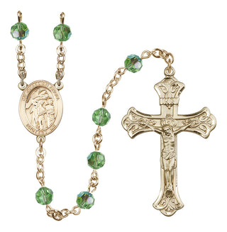 14 Karat Gold-Filled 6mm Austrian Crystal Guardian Angel w/Children Rosary in Peridot