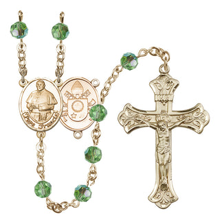 14 Karat Gold-Filled 6mm Austrian Crystal Pope Francis Rosary in Peridot
