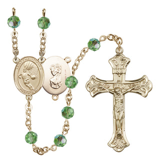 14 Karat Gold-Filled 6mm Austrian Crystal Saint Christopher/Basketball Rosary in Peridot