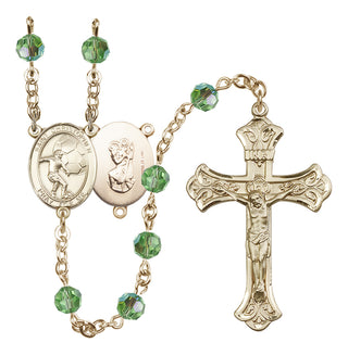 14 Karat Gold-Filled 6mm Austrian Crystal Saint Christopher/Soccer Rosary in Peridot