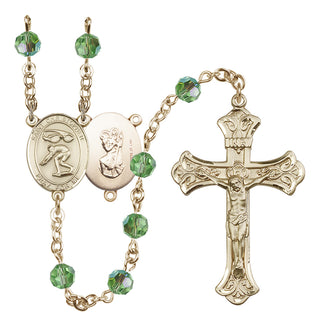 14 Karat Gold-Filled 6mm Austrian Crystal Saint Christopher/Swimming Rosary in Peridot