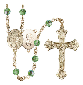 14 Karat Gold-Filled 6mm Austrian Crystal Saint Christopher / Karate Rosary in Peridot