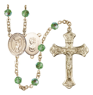 14 Karat Gold-Filled 6mm Austrian Crystal Saint Christopher/Lacrosse Rosary in Peridot
