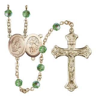 14 Karat Gold-Filled 6mm Austrian Crystal Saint Sebastian /Track&Field-Men Rosary in Peridot