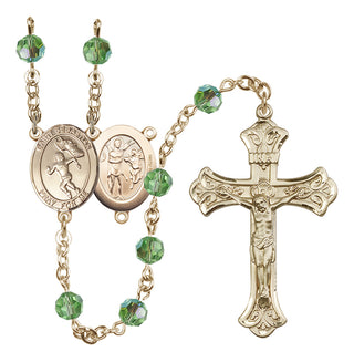 14 Karat Gold-Filled 6mm Austrian Crystal Saint Sebastian /Track&Field-Women Rosary in Peridot