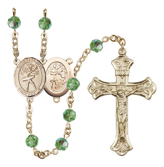 14 Karat Gold-Filled 6mm Austrian Crystal Saint Sebastian / Dance Rosary in Peridot