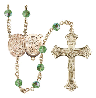 14 Karat Gold-Filled 6mm Austrian Crystal Saint Sebastian / Choir Rosary in Peridot