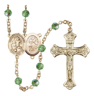 14 Karat Gold-Filled 6mm Austrian Crystal Saint Sebastian/Soccer-Women Rosary in Peridot