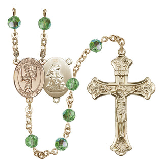 14 Karat Gold-Filled 6mm Austrian Crystal Guardian Angel/Baseball Rosary in Peridot