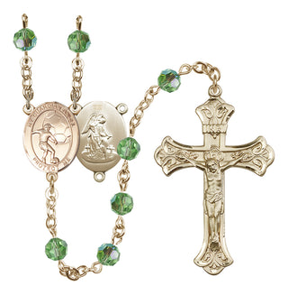 14 Karat Gold-Filled 6mm Austrian Crystal Guardian Angel/Soccer Rosary in Peridot