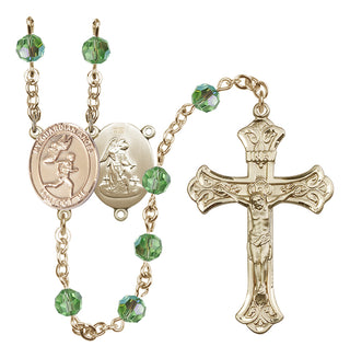 14 Karat Gold-Filled 6mm Austrian Crystal Guardian Angel/Track&Field-Men Rosary in Peridot