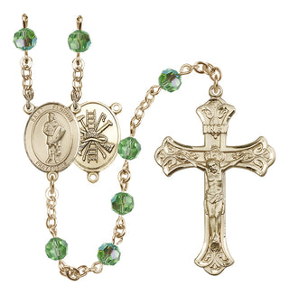 14 Karat Gold 6mm Austrian Crystal Saint Florian/Firefighter Rosary in Peridot