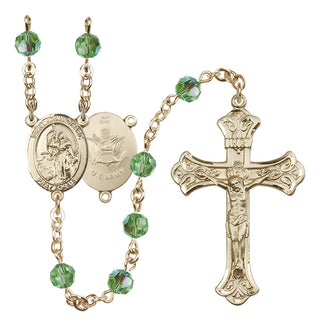 14 Karat Gold 6mm Austrian Crystal Saint Joan of Arc / Army Rosary in Peridot