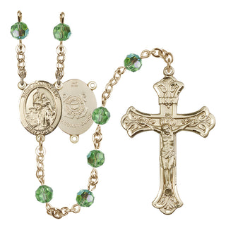14 Karat Gold 6mm Austrian Crystal Saint Joan of Arc /Coast Guard Rosary in Peridot