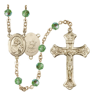 14 Karat Gold 6mm Austrian Crystal Saint Joan of Arc / Navy Rosary in Peridot