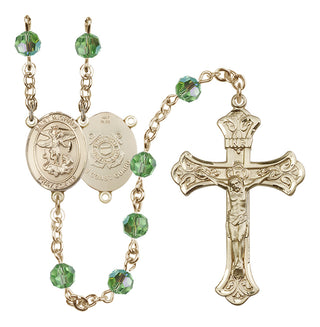 14 Karat Gold 6mm Austrian Crystal Saint Michael / Coast Guard Rosary in Peridot