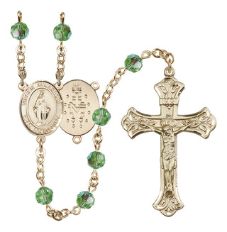 14 Karat Gold 6mm Austrian Crystal Virgen Milagrosa Rosary in Peridot