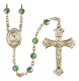 14 Karat Gold 6mm Austrian Crystal Saint Rose of Lima Rosary in Peridot