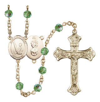 14 Karat Gold 6mm Austrian Crystal Saint Christopher/Gymnastics Rosary in Peridot