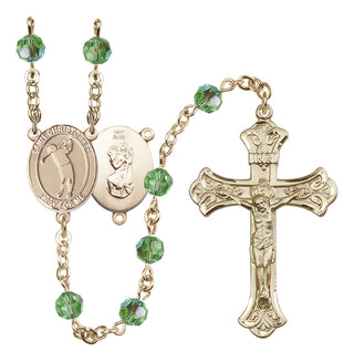 14 Karat Gold 6mm Austrian Crystal Saint Christopher/Golf Rosary in Peridot