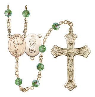 14 Karat Gold 6mm Austrian Crystal Saint Christopher/Tennis Rosary in Peridot