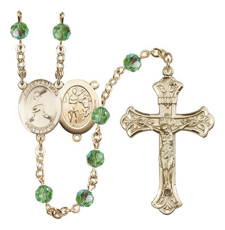 14 Karat Gold 6mm Austrian Crystal Saint Sebastian/Baseball Rosary in Peridot