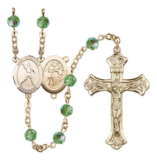 14 Karat Gold 6mm Austrian Crystal Saint Sebastian/Football Rosary in Peridot
