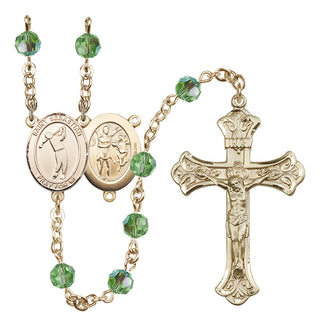 14 Karat Gold 6mm Austrian Crystal Saint Sebastian/Golf Rosary in Peridot
