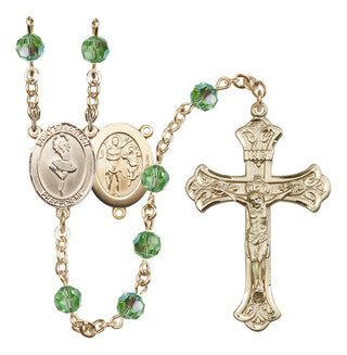 14 Karat Gold 6mm Austrian Crystal Saint Sebastian/Dance Rosary in Peridot