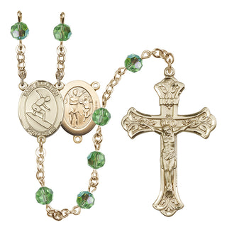 14 Karat Gold 6mm Austrian Crystal Saint Sebastian/Surfing Rosary in Peridot