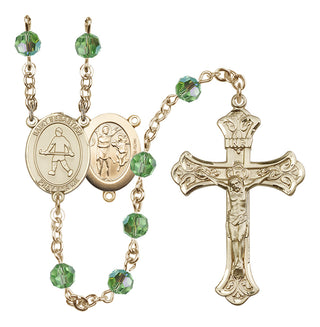 14 Karat Gold 6mm Austrian Crystal Saint Sebastian/Field Hockey Rosary in Peridot