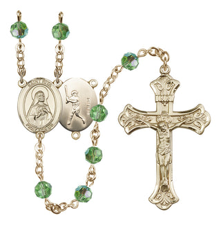14 Karat Gold 6mm Austrian Crystal Saint Rita / Baseball Rosary in Peridot