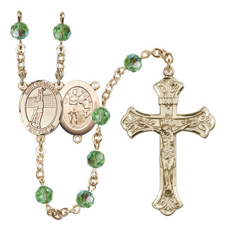 14 Karat Gold 6mm Austrian Crystal Saint Sebastian / Volleyball Rosary in Peridot