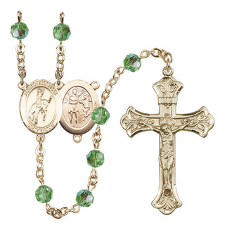 14 Karat Gold 6mm Austrian Crystal Saint Sebastian / Rodeo Rosary in Peridot