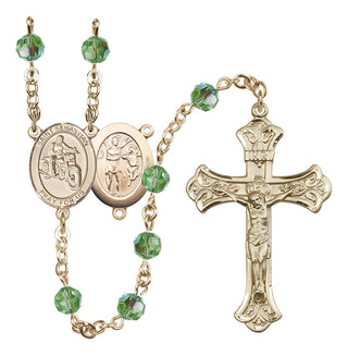 14 Karat Gold 6mm Austrian Crystal Saint Sebastian / Motorcycle Rosary in Peridot