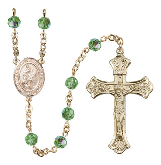 14 Karat Gold 6mm Austrian Crystal San Martin Caballero Rosary in Peridot