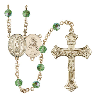 14 Karat Gold 6mm Austrian Crystal Virgen de Guadalupe Rosary in Peridot