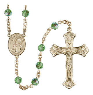 14 Karat Gold 6mm Austrian Crystal Saint Rene Goupil Rosary in Peridot