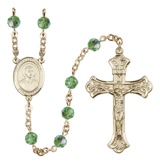 14 Karat Gold 6mm Austrian Crystal Saint John Berchmans Rosary in Peridot
