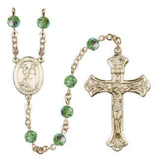 14 Karat Gold 6mm Austrian Crystal Saint Rocco Rosary in Peridot