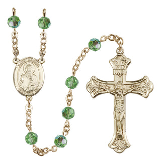 14 Karat Gold 6mm Austrian Crystal Saint Marina Rosary in Peridot