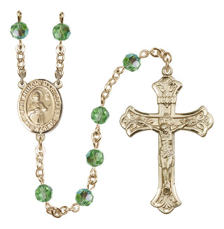 14 Karat Gold 6mm Austrian Crystal Saint Anthony Mary Claret Rosary in Peridot