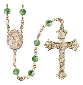 14 Karat Gold 6mm Austrian Crystal Saint Mary Magdalene of Canossa Rosary in Peridot