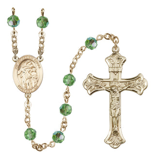 14 Karat Gold 6mm Austrian Crystal Guardian Angel w/Children Rosary in Peridot
